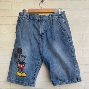 Disney Men's Blue Denim Shorts with Mickey Mouse